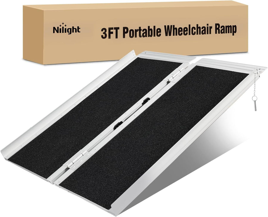 Nilight 3 Feet Portable Wheelchair Ramp with Quick-Lock Non-Skid Aluminum | Handicap Ramps with Handle Folding Threshold Ramp for Home Steps, Stairs, Doorways, Scooter, Porch, Cart 800LBS Capacity