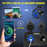 Nilight 3 Gang Rocker Switch Panel Pre-Wired Aluminum with PD Type C and USB Cigarette Lighter Socket Night Glow Stickers 12V 24V ON Off Switches for Car Trucks Boats RVs, view 2