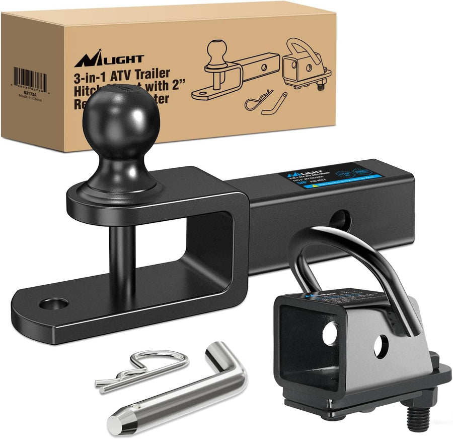 Nilight 3 in 1 ATV UTV Multi Hitch Mount with 2 Inch Receiver 1-7/8 inch Ball Hitch Rated 2000 LBS Winch Strap Loop Rated 5000 LBS