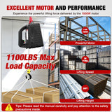 Nilight 3-in-1 Electric Hoist Winch, 1100LBS 1500W Portable Power Winch Crane with Manual Wired Wireless Remote Control, 110V Electric Winch 25FT Lifting Height for Garage Warehouses Factories, Black, view 3