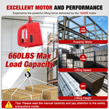 Nilight 3-in-1 Electric Hoist Winch, 660LBS 1500W Portable Power Winch Crane with Manual Wired Wireless Remote Control, 110V Electric Winch 33FT/Min Speed 39FT Height for Garage Warehouse Factory, Red, view 3
