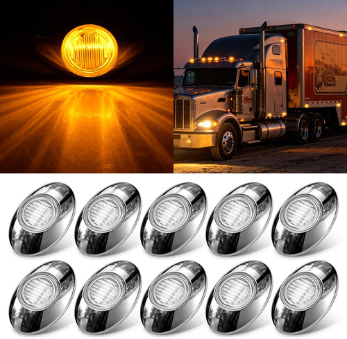 Nilight 3 Inch Oval Trailer Marker Light, Chrome Bezel Clear Lens Amber LED | 10 Pack IP67 Waterproof 12V Surface Mount Marker & Clearance Light, Fits Semi Trucks Trailers RVs Pickup Trucks Vans