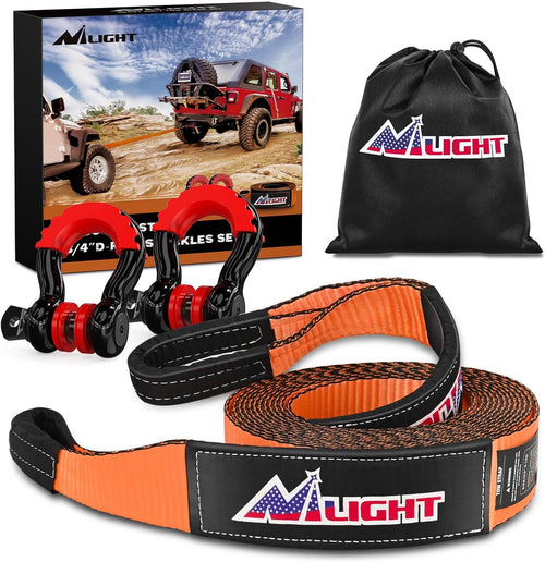 Nilight 3 Inch x 30 Inch Recovery Tow Strap Kit with 2Pcs 3/4 Inch Anti-Theft D-Ring Shackles and Storage Bag Heavy Duty Off Road Emergency Tow Rope for Car Truck SUV ATV (MBS 31500LBS)