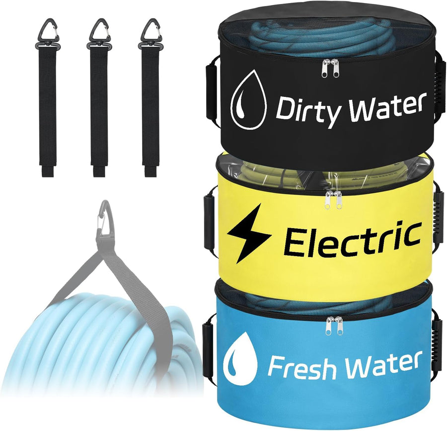 Nilight 3 Pack RV Hose Storage Bag, Waterproof Utility Bag with Visible Cover & Dual Zipper Closure RV Storage and Organization for Sewer, Fresh Water Hoses Electrical Cords Camper Tools Accessories