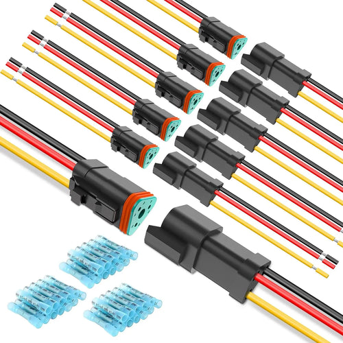 Nilight 3 Pin DT Connectors 16AWG 6 Kits Male and Female Electrical Connector Waterproof Plug and Play w/Heat Shrink Butt Terminals
