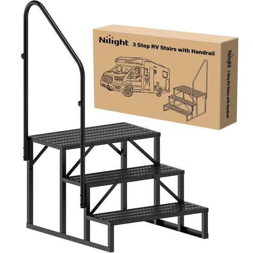 Nilight 3 Steps RV Stairs with Handrail