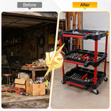 Nilight 3-Tier Car Detailing Cart with Polisher Brackets - Rolling Utility Plastic Cart with Organizer & Hooks - Heavy Duty Mobile Tool Station, view 3