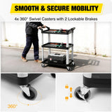 Nilight 3-Tier Utility Plastic Cart with Steel Frame - 220 lbs Capacity Rolling Service Cart with Locking Wheels - Professional Bus Cart, view 3