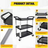 Nilight 3-Tier Utility Plastic Cart with Steel Frame - 220 lbs Capacity Rolling Service Cart with Locking Wheels - Professional Bus Cart, view 4