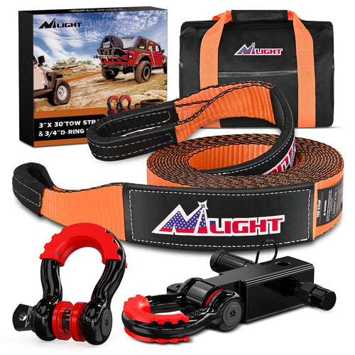 Nilight 3 x 30Inch Recovery Tow Strap with Anti-Theft D-Ring Shackles