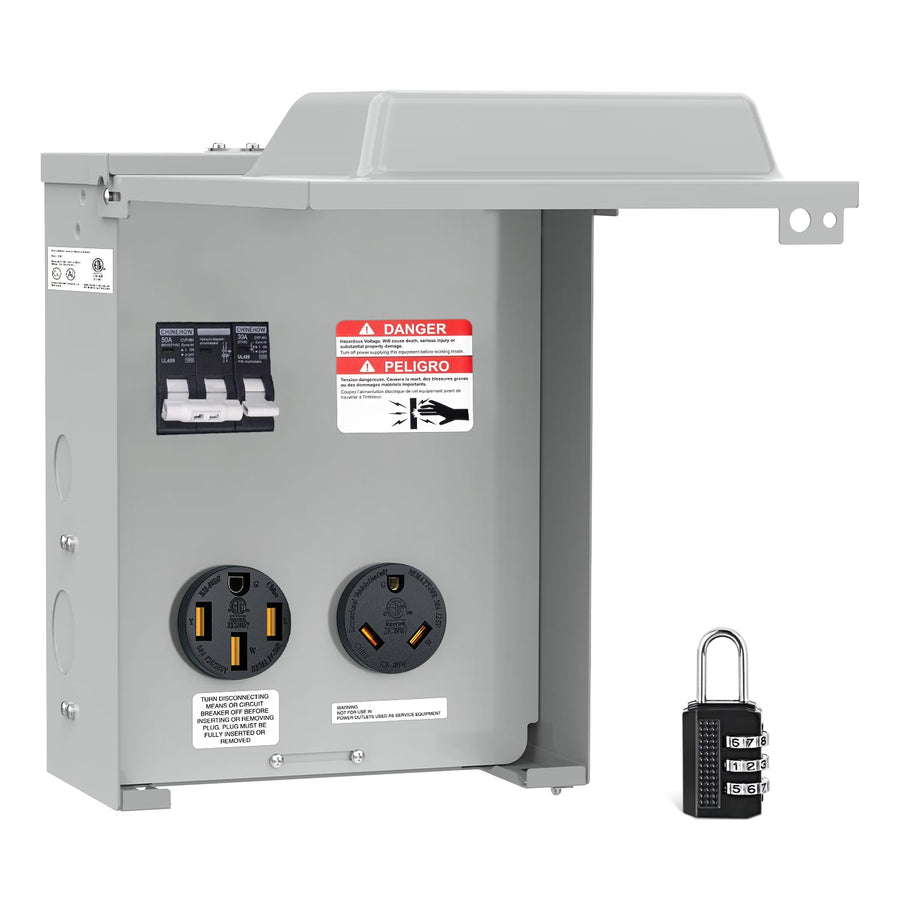 Nilight 30 50 Amp RV Power Outlet Box with Breaker NEMA 14-50R TT-30R | 125/250V Temporary Receptacle Panel ETL Listed Heavy Duty Enclosed Lockable Waterproof for EV Camper Van Travel Trailer