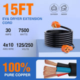 Nilight 15FT EV Dryer Extension Cord 4 Prong 30 Amp NEMA 14-30P 14-30R Old Cable Heavy Duty 10 Gauge Pure Copper Wire UL Listed 125/250V for Level 2 Using, view 2