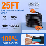 Nilight 25FT EV Dryer Extension Cord 4 Prong 30 Amp NEMA 14-30P 14-30R Old Cable Heavy Duty 10 Gauge Pure Copper Wire UL Listed 125/250V for Level 2 Using, view 2