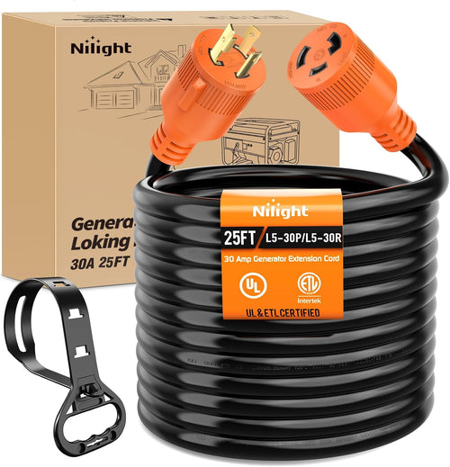 Nilight 30 Amp 25FT Generator Extension Cord 3 Prong RV Power Cords | with Twist Lock Waterproof NEMA L5-30P L5-30R Cable Heavy Duty 10 AWG ETL Listed for RV Marine Boat Generators Outdoor Use