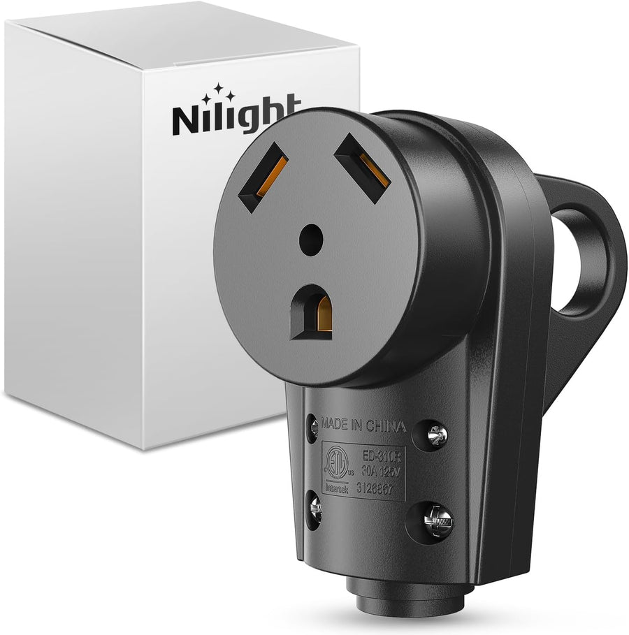 Nilight 30 Amp RV Female Replacement Plug 125 Volt Heavy Duty Socket Receptacle with Handle ETL Listed NEMA TT-30R for Camper Caravan Motorhome Van Trailer