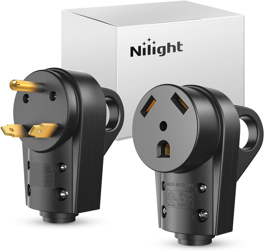 Nilight 30 Amp RV Male and Female Plug Set TT-30P TT-30R Receptable 125 Volt Heavy Duty Electrical Camper ETL Listed for Caravan Motorhome Van Trailer