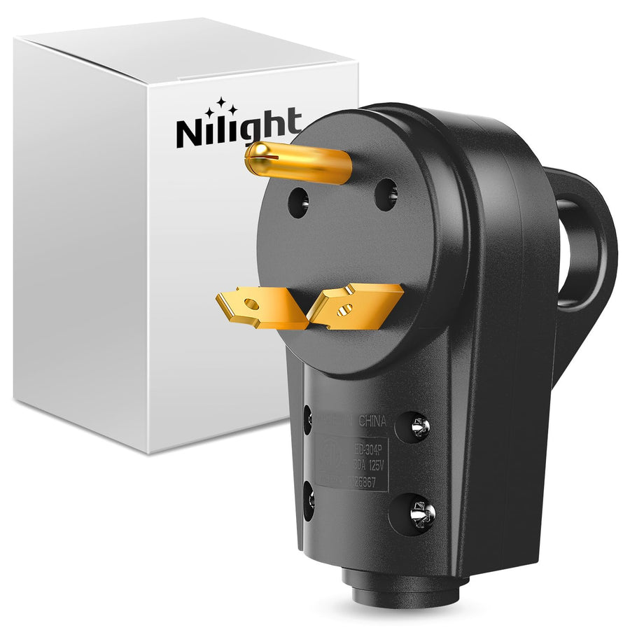 Nilight 30 Amp RV Male Replacement Plug 125 Volt Heavy Duty with Handle ETL Listed NEMA TT-30P for Camper Caravan Motorhome Van Trailer