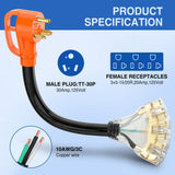 Nilight 30 Amp to (3) 15/20 Amp TT-30P Male Plug to 5-15R/5-20R Female Receptacle, view 4