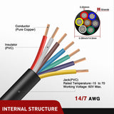 Nilight 30 Feet 7 Way Trailer Extension Cable Traditional SAE 14 Gauge 7 Conductor 100% Pure Copper Wire Insulated Heavy Duty Cord Weatherproof for 7 Pin Blade RV Automotive, view 2