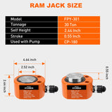 Nilight 30 Ton Hydraulic Cylinder Jack Porta Power Ram, Heavy Duty Low Profile 0.55 Inch Stroke Automatically Retract Mini Jack Ram Single Acting Lifting Cylinders for Machinery Shipbuilding, Orange, view 2