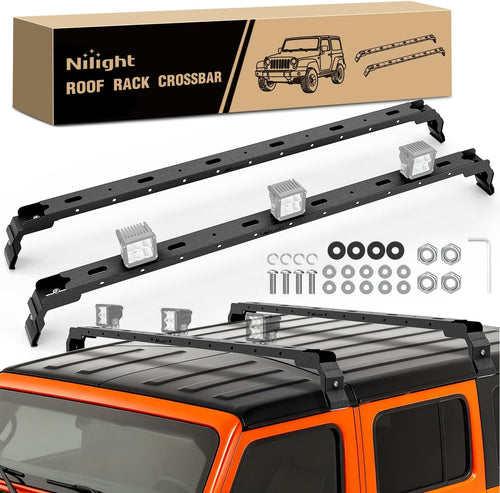 Nilight 300LBS Roof Rack Cross Bars Compatible with Jeep Wrangler JK JKU 2007-2018 JL JLU 2018-2026 Gladiator JT 2020-2026 Hardtop Models, Adjustable Iron Crossbars for Cargo Carrier Luggage Box Tent