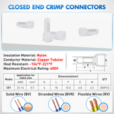Nilight 300PCS CE1 Closed End Crimp Terminal 22-16 Gauge Nylon Insulated Closed End Wire Cap Wire Connectors Crimp Cap Terminals Connectors for Automotive Car Truck Boats Marine Electrical Wiring, view 2