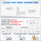 Nilight 300PCS CE2 Closed End Crimp Terminal 16-14 Gauge Nylon Insulated Closed End Wire Cap Wire Connectors Crimp Cap Terminals Connectors for Automotive Car Truck Boats Marine Electrical Wiring, view 2