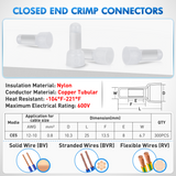 Nilight 300PCS CE5 Closed End Crimp Terminal 12-10 Gauge Nylon Insulated Closed End Wire Cap Wire Connectors Crimp Cap Terminals Connectors for Automotive Car Truck Boats Marine Electrical Wiring, view 2