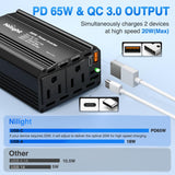 Nilight 300W Power Inverter 12V DC to 110V AC Car Converter with PD 65W USB C & QC3.0 for Phones Tablets Laptop Computer Game Console Kindle iPad DVD Players Black, view 3