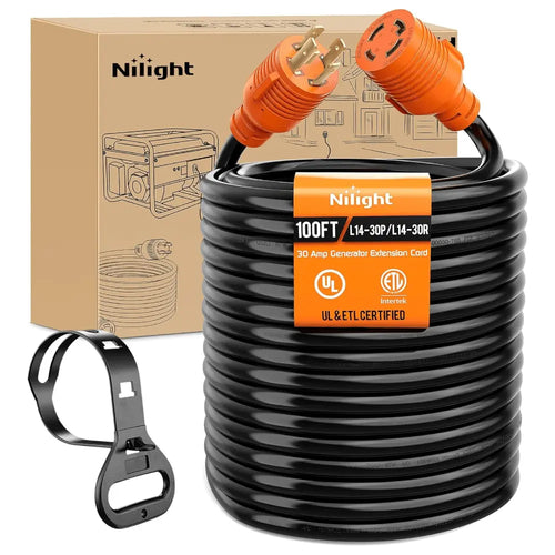 Nilight 30 Amp 100FT Generator Extension Cord 125/250V 7500 Watt Heavy Duty 10 Gauge Pure Copper STW Wire ETL Listed 4 Prong L14-30P L14-30R Cable for RV Camper Outdoor Use