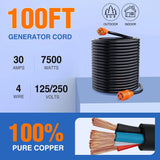Nilight 30 Amp 100FT Generator Extension Cord 125/250V 7500 Watt Heavy Duty 10 Gauge Pure Copper STW Wire ETL Listed 4 Prong L14-30P L14-30R Cable for RV Camper Outdoor Use, view 5
