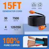 Nilight 30 Amp 15FT Generator Extension Cord 125/250V 7500 Watt Heavy Duty 10 Gauge Pure Copper STW Wire ETL Listed 4 Prong L14-30P L14-30R Cable for RV Camper Outdoor Use, view 4