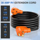 Nilight 30 Amp 15FT RV Extension Cord 125V Heavy Duty 10 Gauge Pure Copper STW Wire UL ETL Listed 3 Prong TT-30P TT-30R 30F/30M Weatherproof Suit for Camper Caravan Trailer, view 2