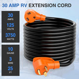 Nilight 30 Amp 25FT RV Extension Cord 125V Heavy Duty 10 Gauge Pure Copper STW Wire UL ETL Listed 3 Prong TT-30P TT-30R 30F/30M Weatherproof Suit for Camper Caravan Trailer, view 2