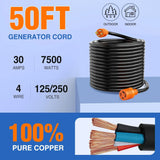 Nilight 30 Amp 50FT Generator Extension Cord 125/250V 7500 Watt Heavy Duty 10 Gauge Pure Copper STW Wire ETL Listed 4 Prong L14-30P L14-30R Cable for RV Camper Outdoor Use, view 5