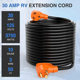 Nilight 30 Amp 50FT RV Extension Cord 125V Heavy Duty 10 Gauge Pure Copper STW Wire UL ETL Listed 3 Prong TT-30P TT-30R 30F/30M Weatherproof Suit for Camper Caravan Trailer, view 2