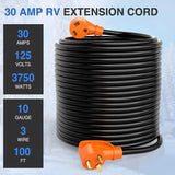 Nilight 30 Amp 100FT RV Extension Cord 125V Heavy Duty 10 Gauge Pure Copper STW Wire UL ETL Listed 3 Prong TT-30P TT-30R 30F/30M Weatherproof Suit for Camper Caravan Trailer, view 2