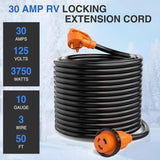 Nilight 30 Amp 50FT RV Locking Extension Cord 125V Heavy Duty 10 Gauge Pure Copper STW Wire ETL Listed 3 Prong TT-30P L5-30R 30F/30M Weatherproof Suit for Camper Trailer, view 5