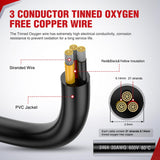 Nilight 30FT 20AWG 3 Conductor Electrical Wire Tinned Oxygen Free Copper Red Black Yellow 3 Wires Parallel 600V DC Flexible PVC Case Extension Cords for LED Strips Lamps Lighting, view 2