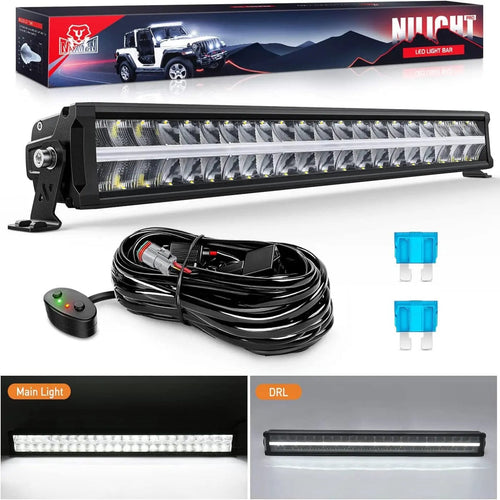 Nilight 30 inch 240W 24800LM Anti-Glare Built-in EMC Spot Flood Led Light Bar | 14AWG DT Wire
