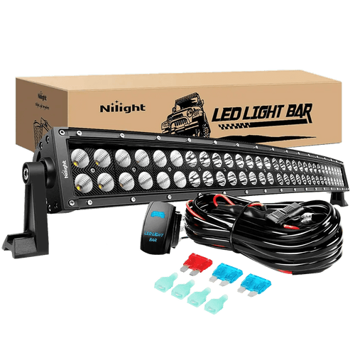 Nilight 32 Inch 180W 11675LM Double Row Black Curved Spot Flood LED Light Bar | 16AWG Wire 5Pin Switch