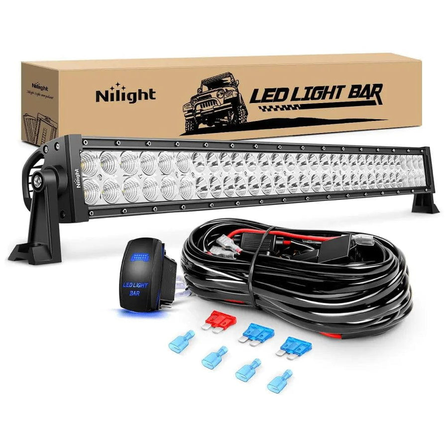 Nilight 32 Inch 180W Double Row Spot Flood LED Light Bar | 12FT Wire 5Pin Switch