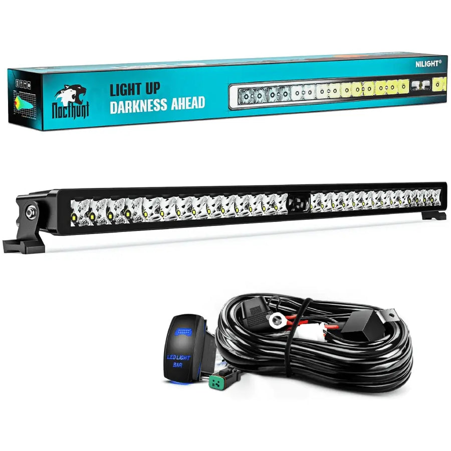 Nilight 32 Inch 29LED Single Row Spot Screw-Less Night Vision LED Light Bar | 16AWG Wire 5Pin Switch