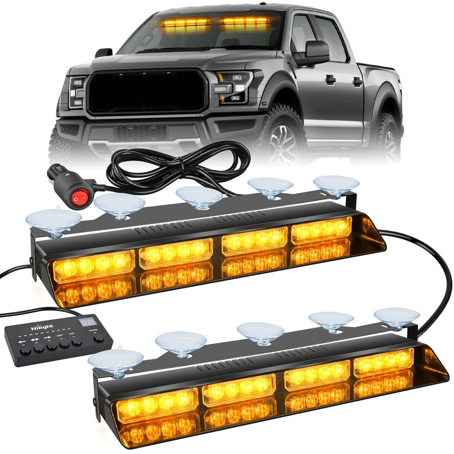 Nilight 32LED Amber Emergency Dash Strobe Lights with Controller Suction Cups