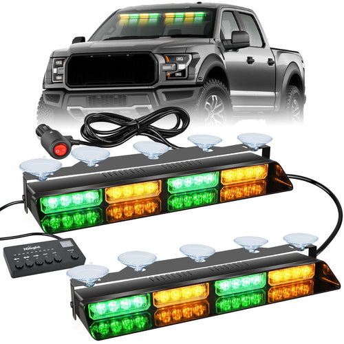 Nilight 32LED Amber Green Emergency Dash Strobe Lights with Controller Suction Cups