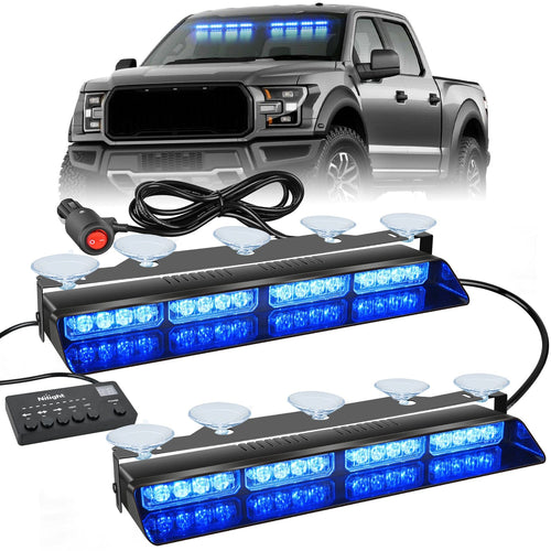 Nilight 32LED Blue Emergency Dash Strobe Lights with Controller Suction Cups