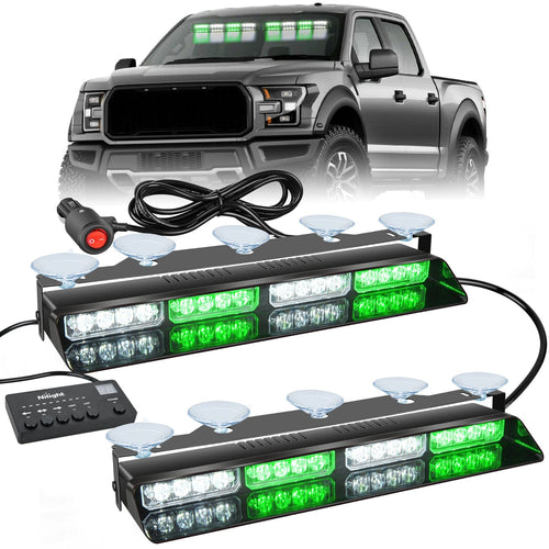 Nilight 32LED Green White Emergency Dash Strobe Lights with Controller Suction Cups