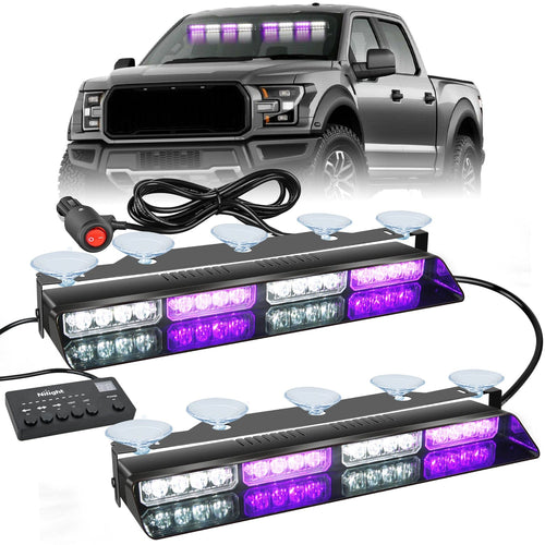 Nilight 32LED Purple White Emergency Dash Strobe Lights with Controller Suction Cups