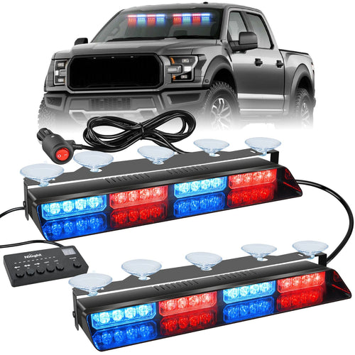 Nilight 32LED Red Blue Suction Cups Emergency Dash Strobe Lights