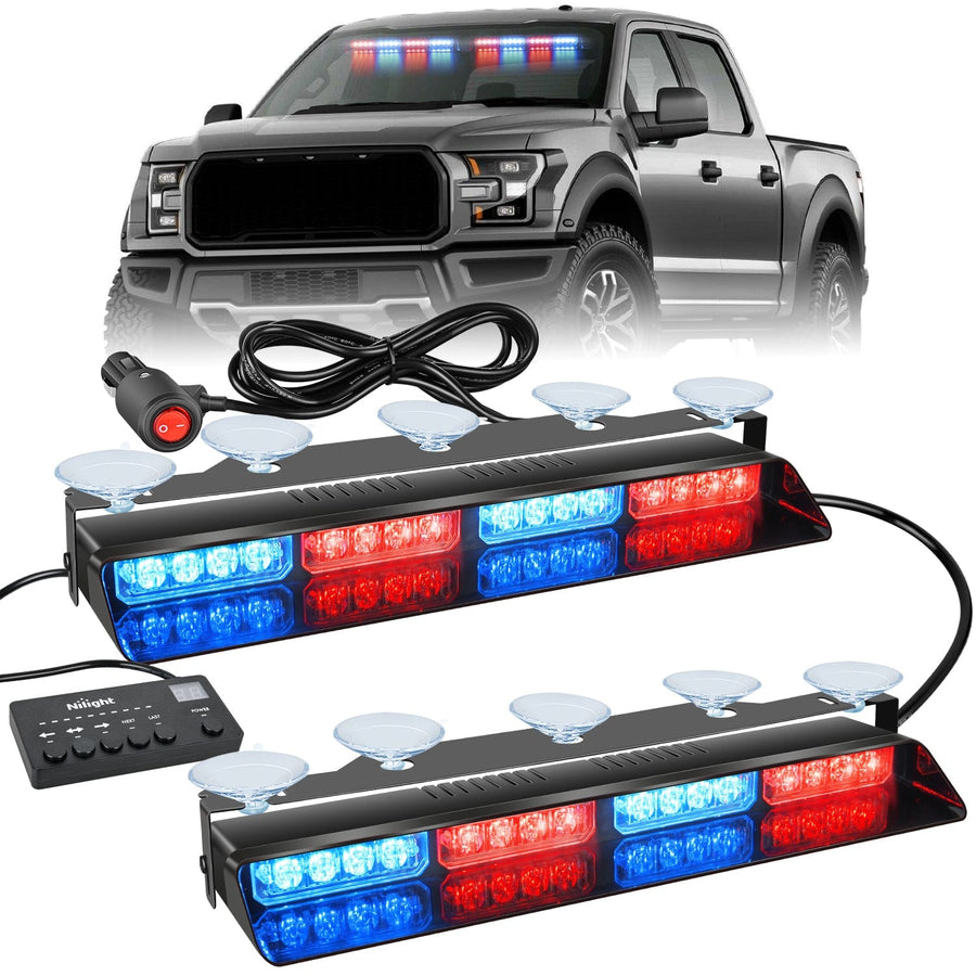 Nilight 32LED Red Blue Suction Cups Emergency Dash Strobe Lights